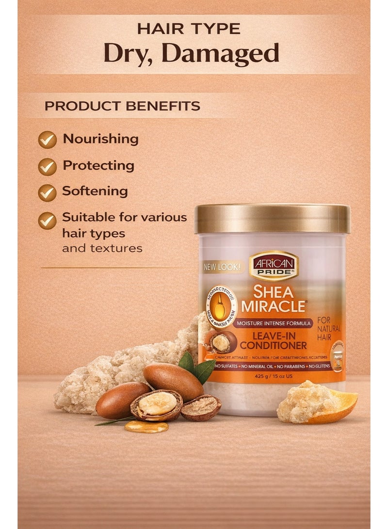 African Pride Shea Miracle Leave-In Conditioner 15 Oz (425g) – Moisture Intense Formula | Shea & Mango Butter | Deep Nourishing Hair Treatmenthea Butter Miracle Leave-In Conditioner 425g – Deep Moisture, Softness & Hair Strengthening Care - Image 5